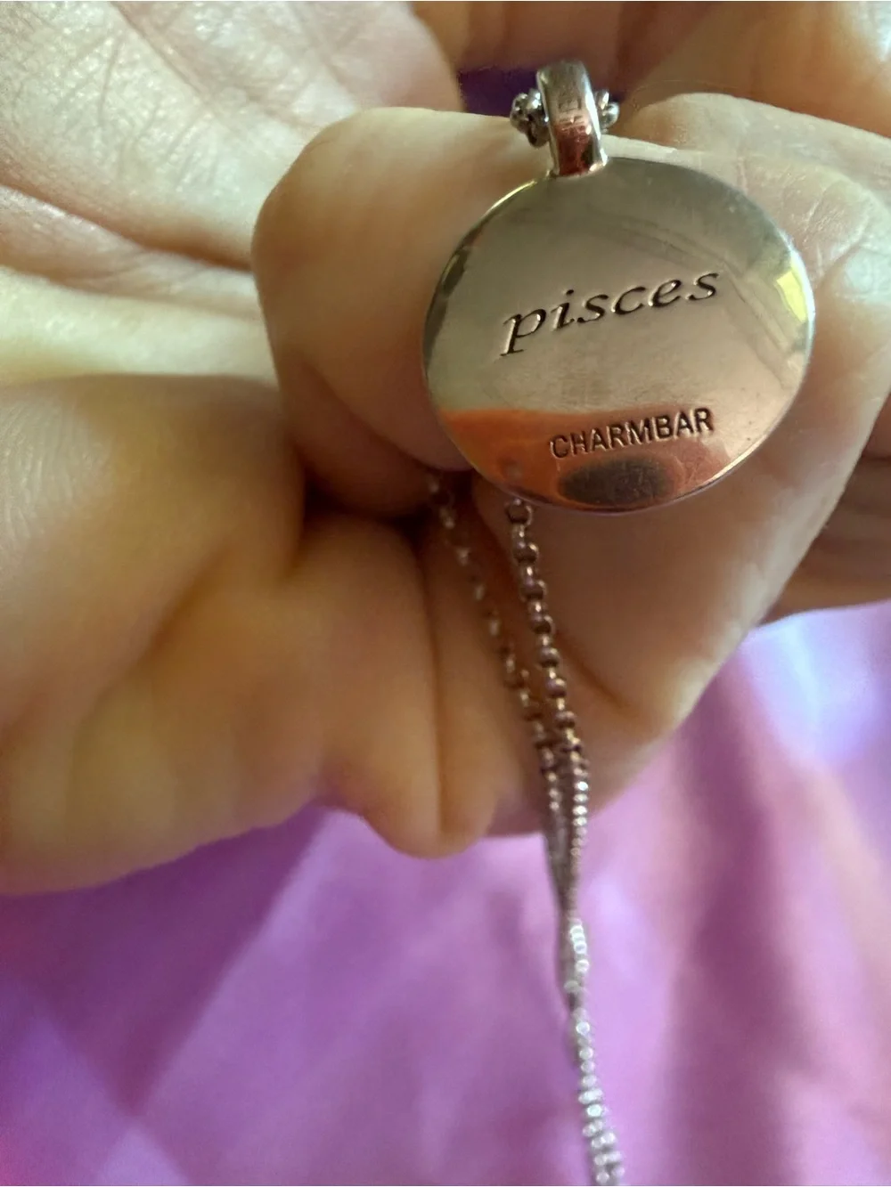 925 Silver Crystal Accent Pisces Zodiac Round Pendant Necklace and chain